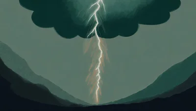 Digital Illustration Of A Lightning Strike Over Mountains