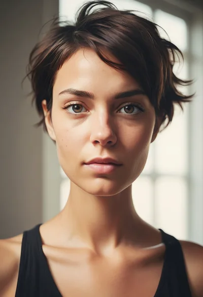 Portrait Of A Young Woman With Short Brown Hair