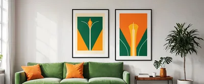 Modern Living Room With Green Sofa And Abstract Art