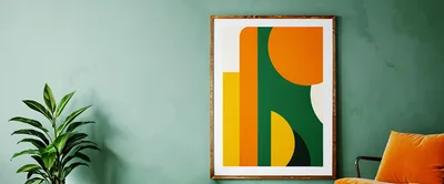 Modern Abstract Art Print In Wooden Frame On Wall