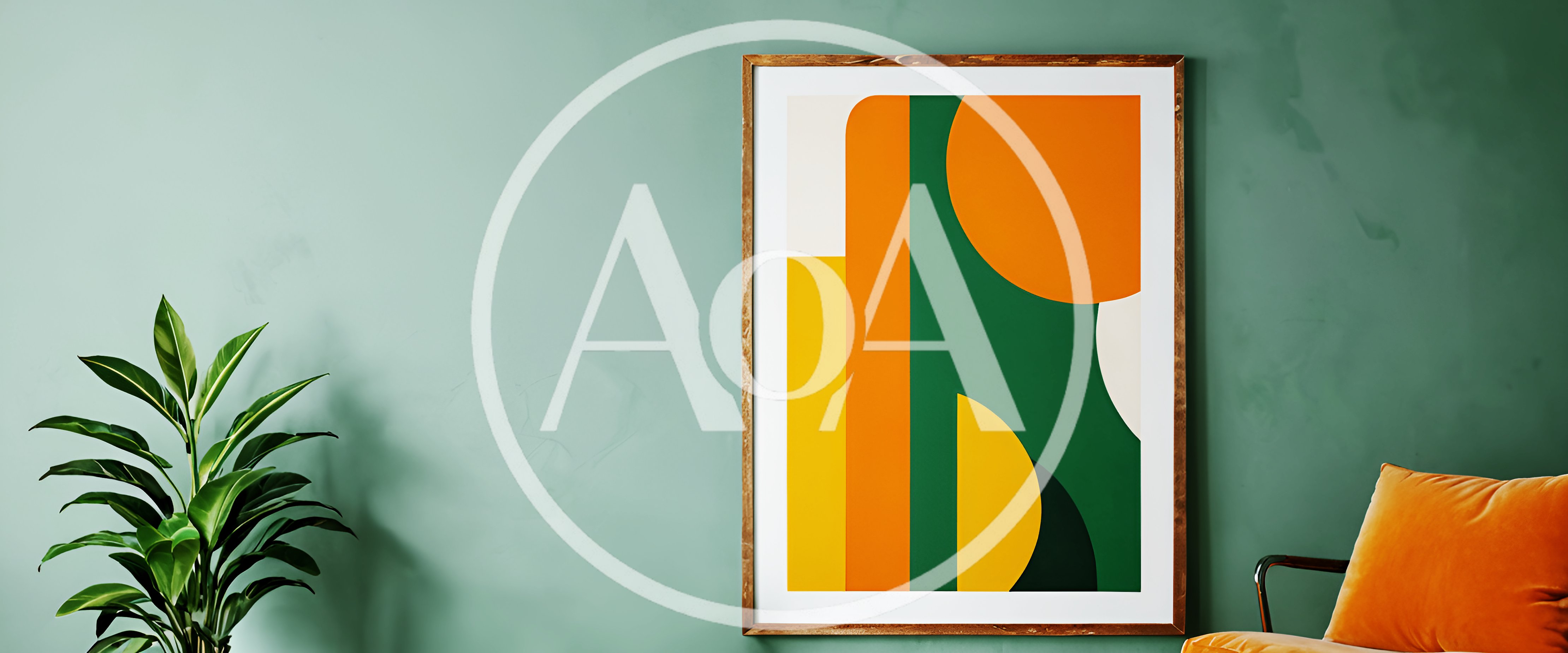 Modern Abstract Art Print In Wooden Frame On Wall