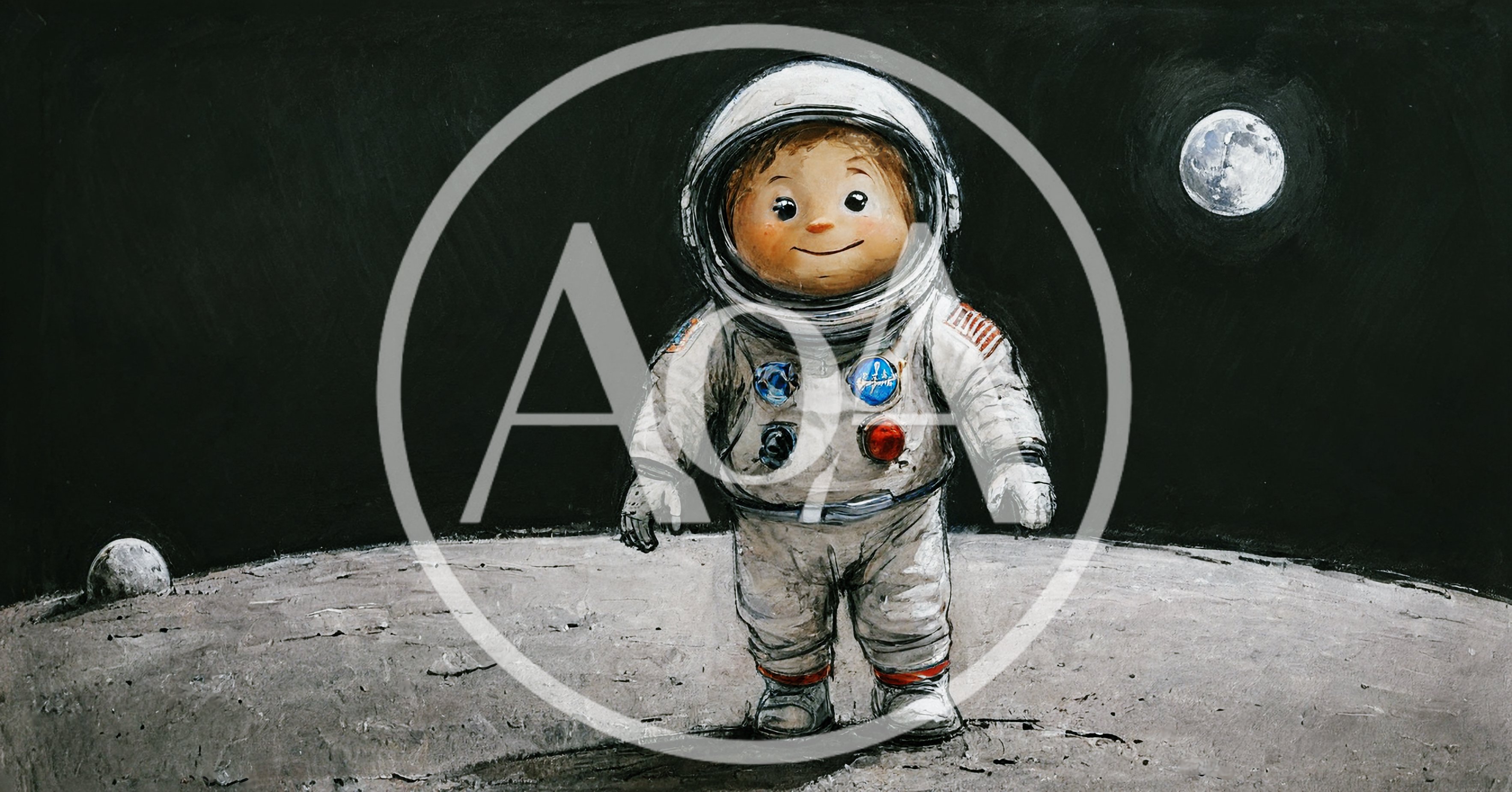 Cute Child Astronaut Standing On The Moon Surface