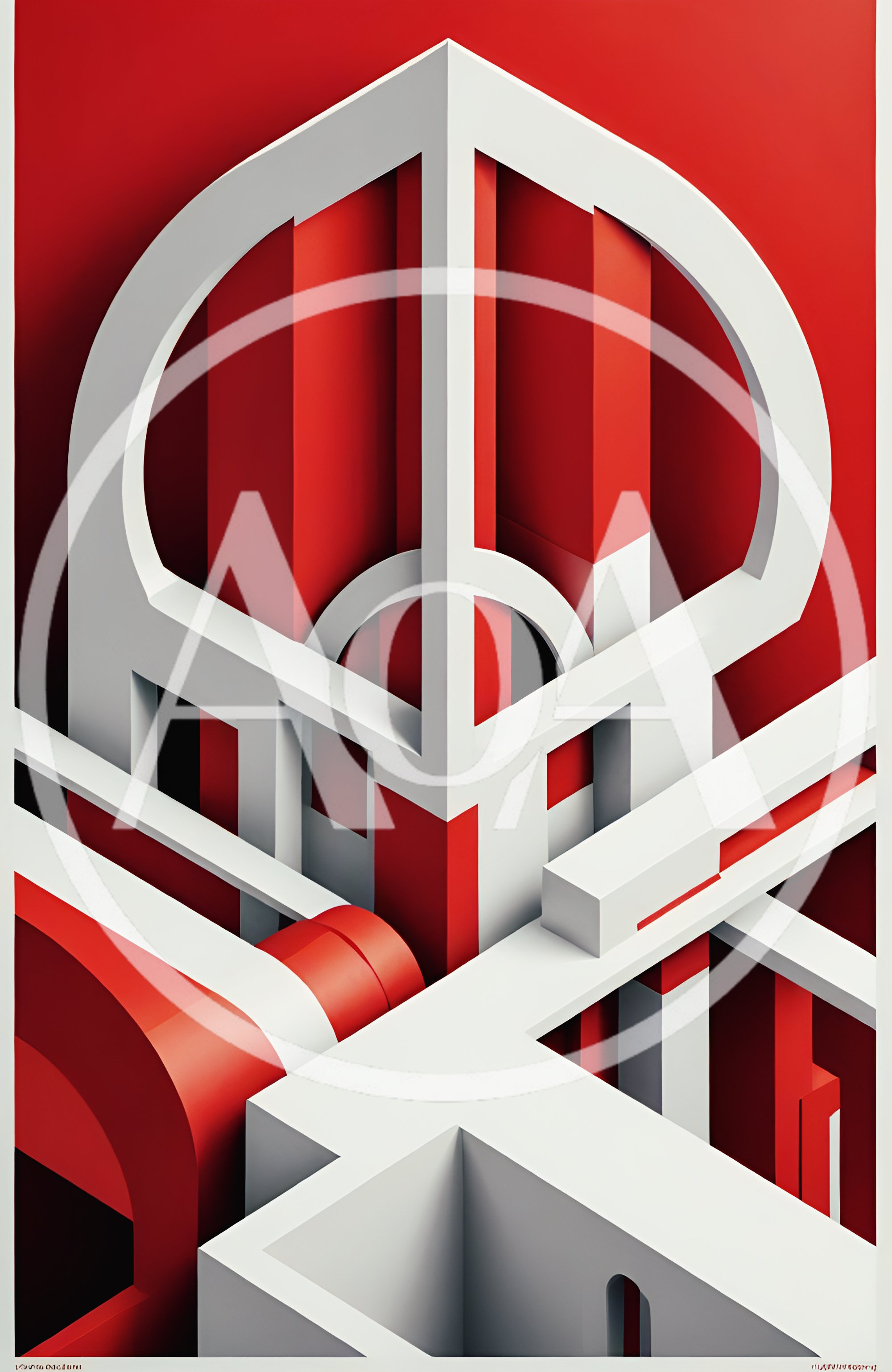 Abstract Geometric Architectural Structure In Red And White