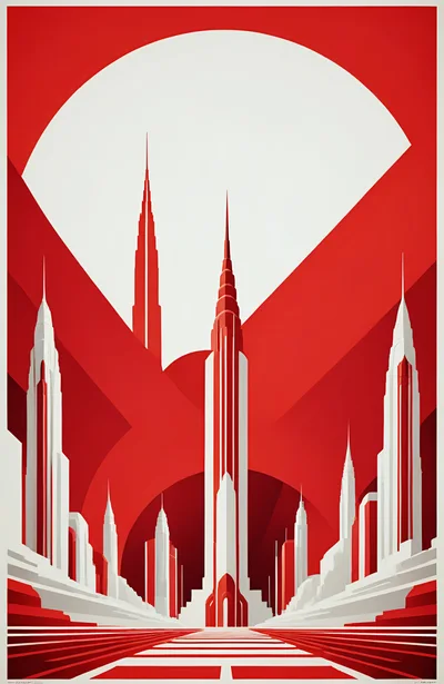 Art Deco Style Futuristic Cityscape Illustration