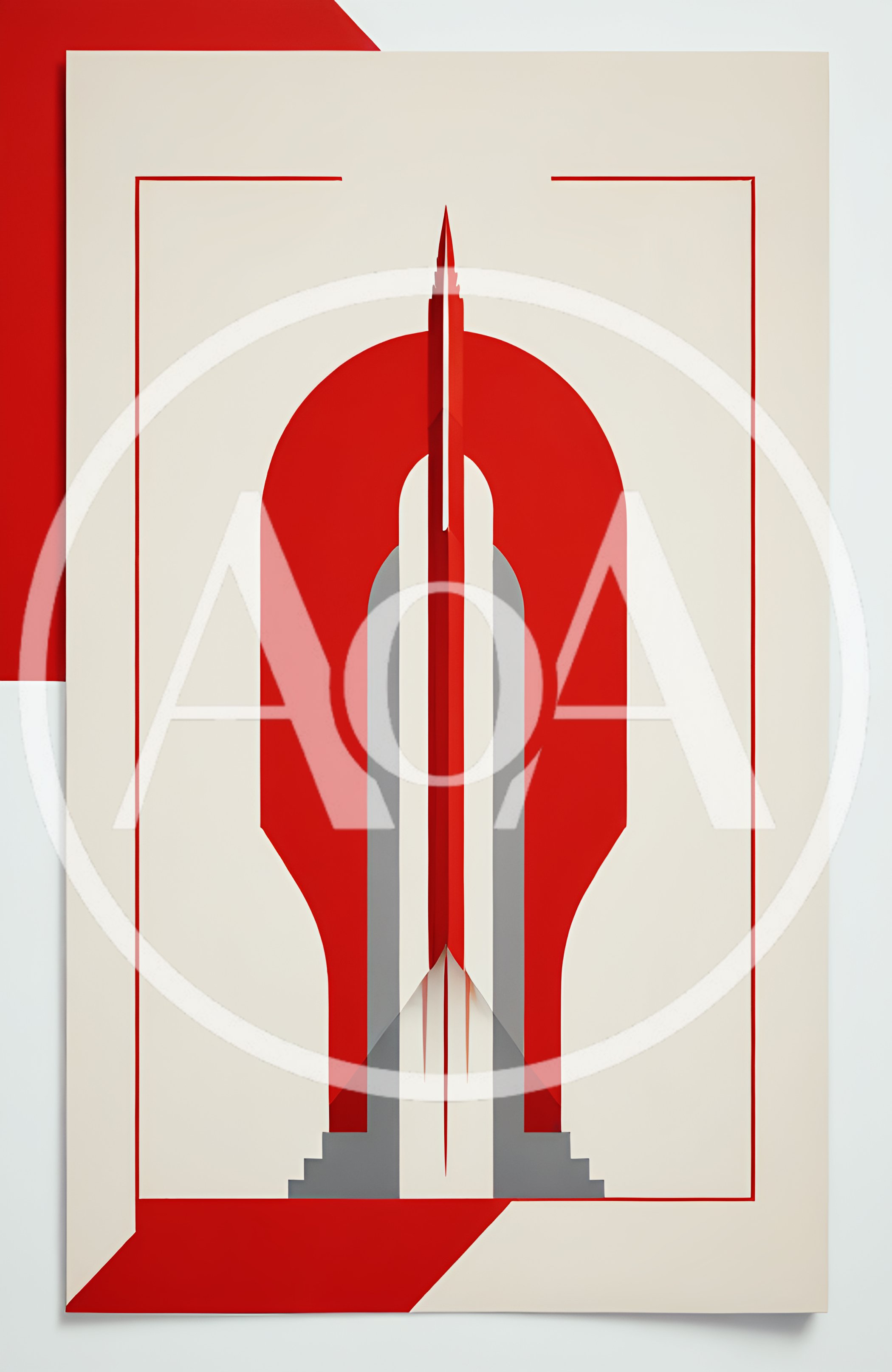 Minimalist Art Deco Style Rocket Launch Illustration