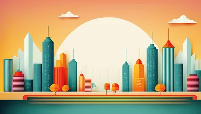 Paper Cutout Style City Skyline Illustration
