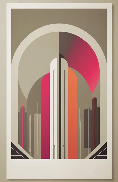 Art Deco Style Futuristic Cityscape Illustration