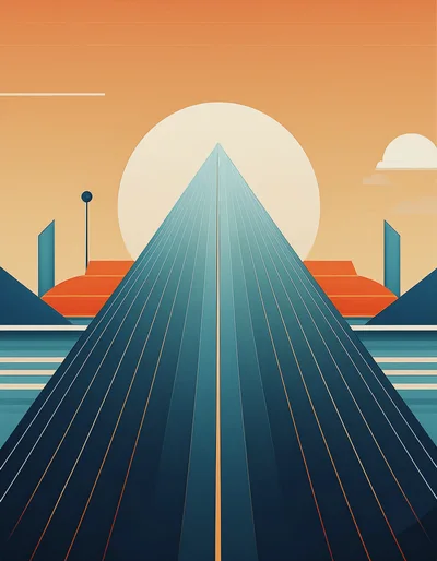 Minimalist Geometric Pyramid Landscape With Sunset