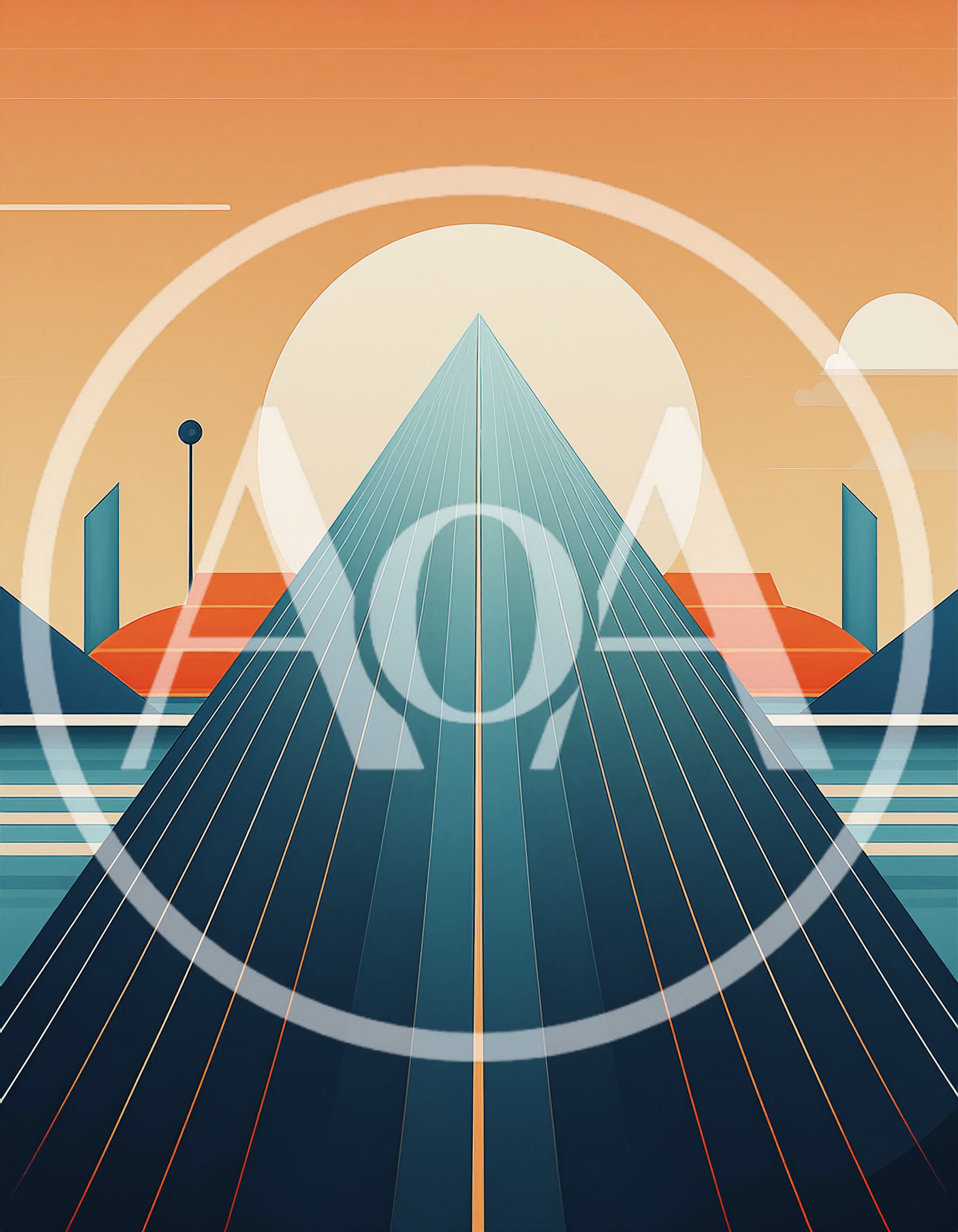 Minimalist Geometric Pyramid Landscape With Sunset
