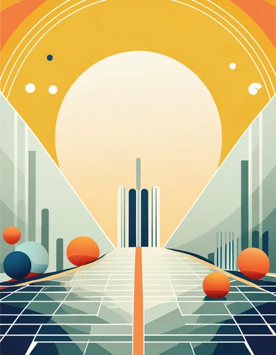 Futuristic Abstract Cityscape With Geometric Shapes
