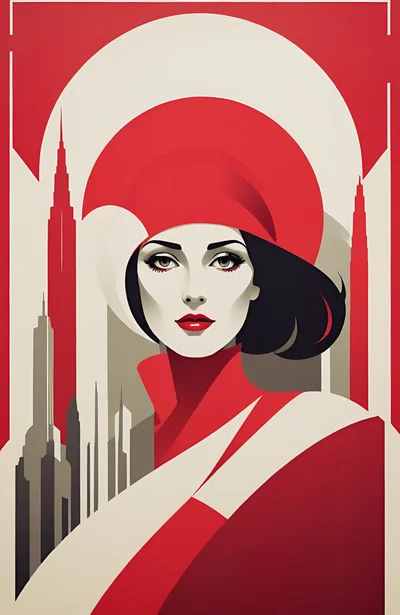 Art Deco Style Portrait Of A Woman With Cityscape