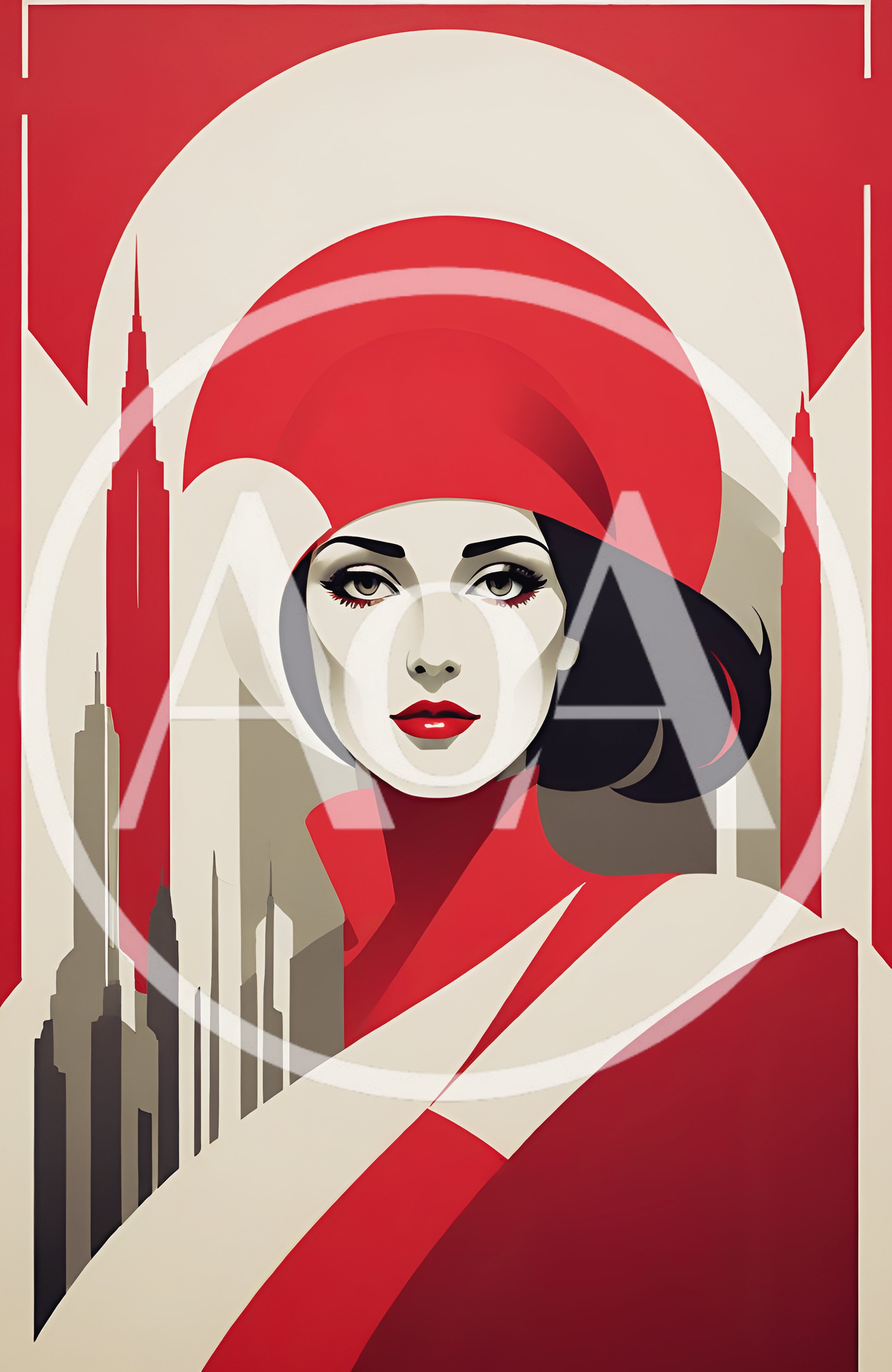 Art Deco Style Portrait Of A Woman With Cityscape