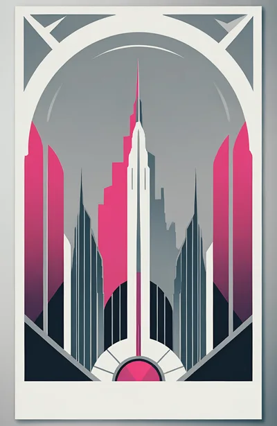 Art Deco Style Futuristic Skyscraper Cityscape Illustration