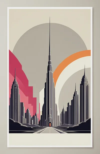 Art Deco Style Futuristic Cityscape Illustration