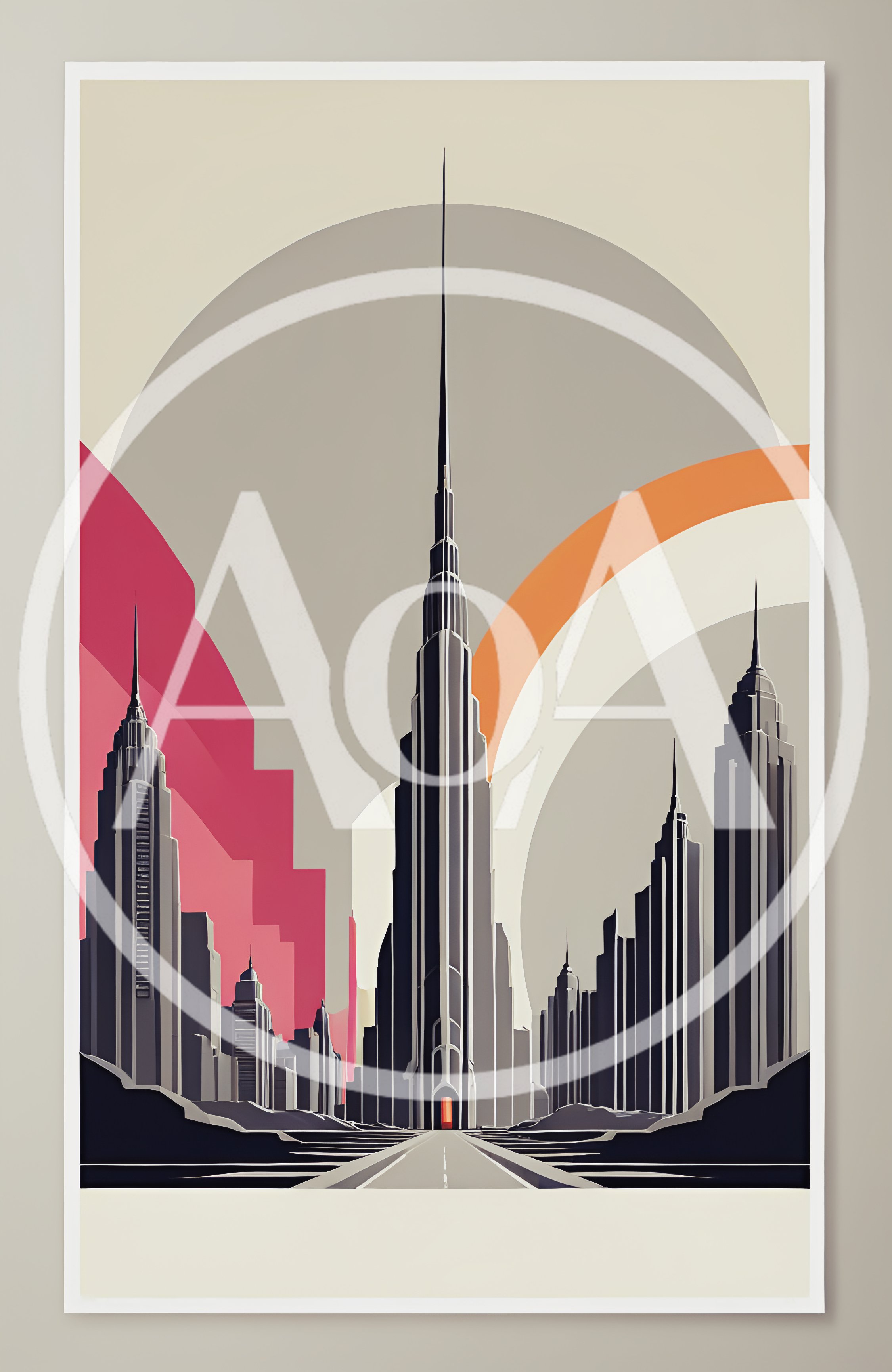 Art Deco Style Futuristic Cityscape Illustration