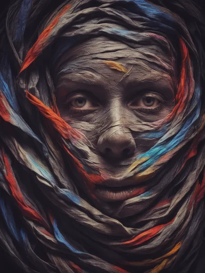 Portrait Of A Person Wrapped In Colorful Fabric