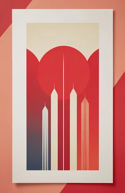 Minimalist Abstract Illustration Of Modern Skyscrapers And Sun