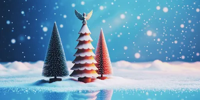 Three Decorative Christmas Trees With Angel Topper