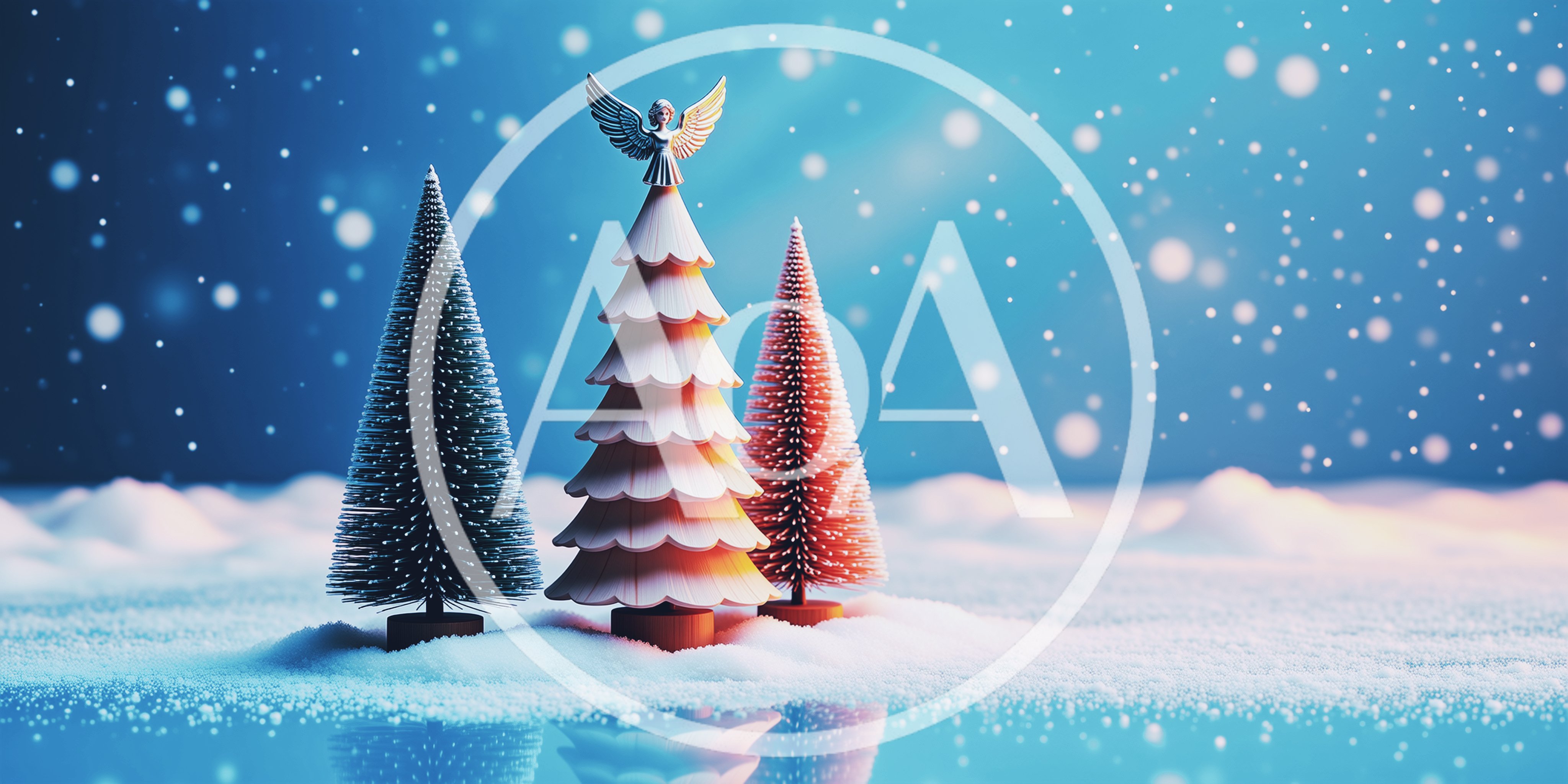 Three Decorative Christmas Trees With Angel Topper