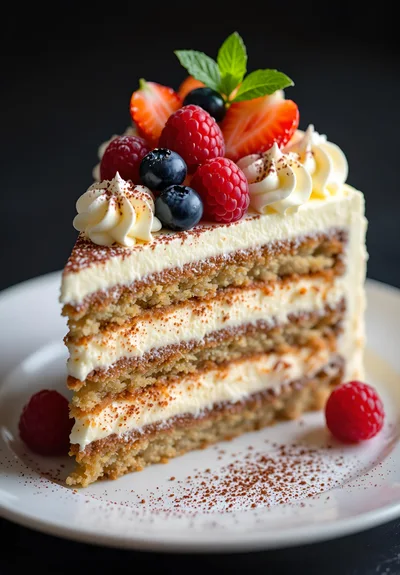 Slice Of Layered Cake With Fresh Berries
