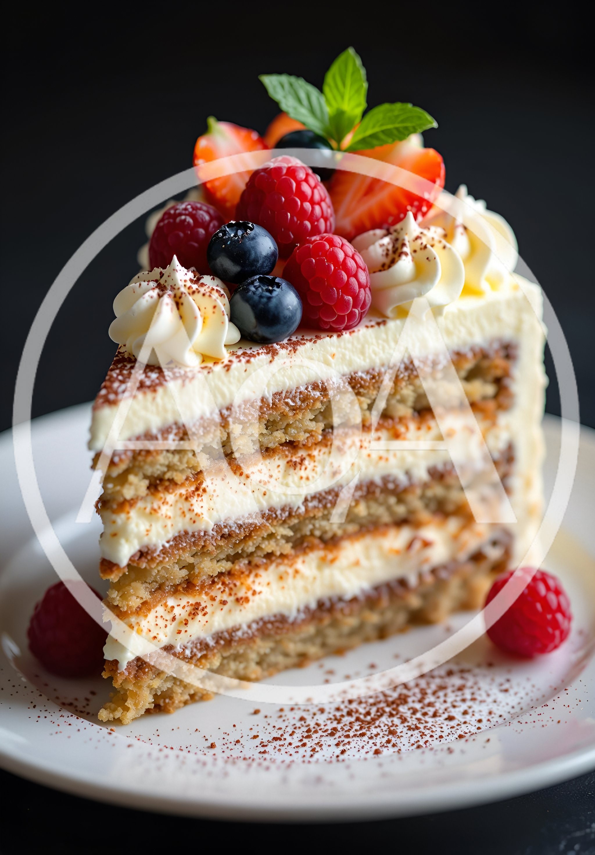 Slice Of Layered Cake With Fresh Berries