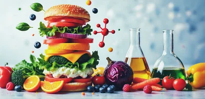 Surreal Healthy Burger Composition With Fresh Ingredients