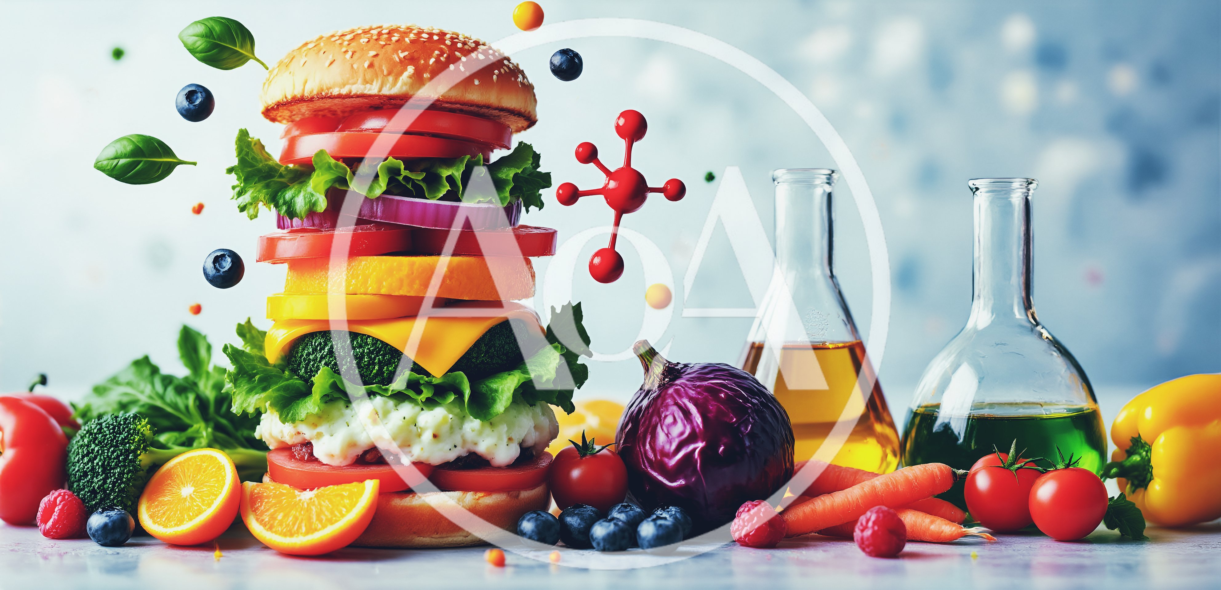 Surreal Healthy Burger Composition With Fresh Ingredients