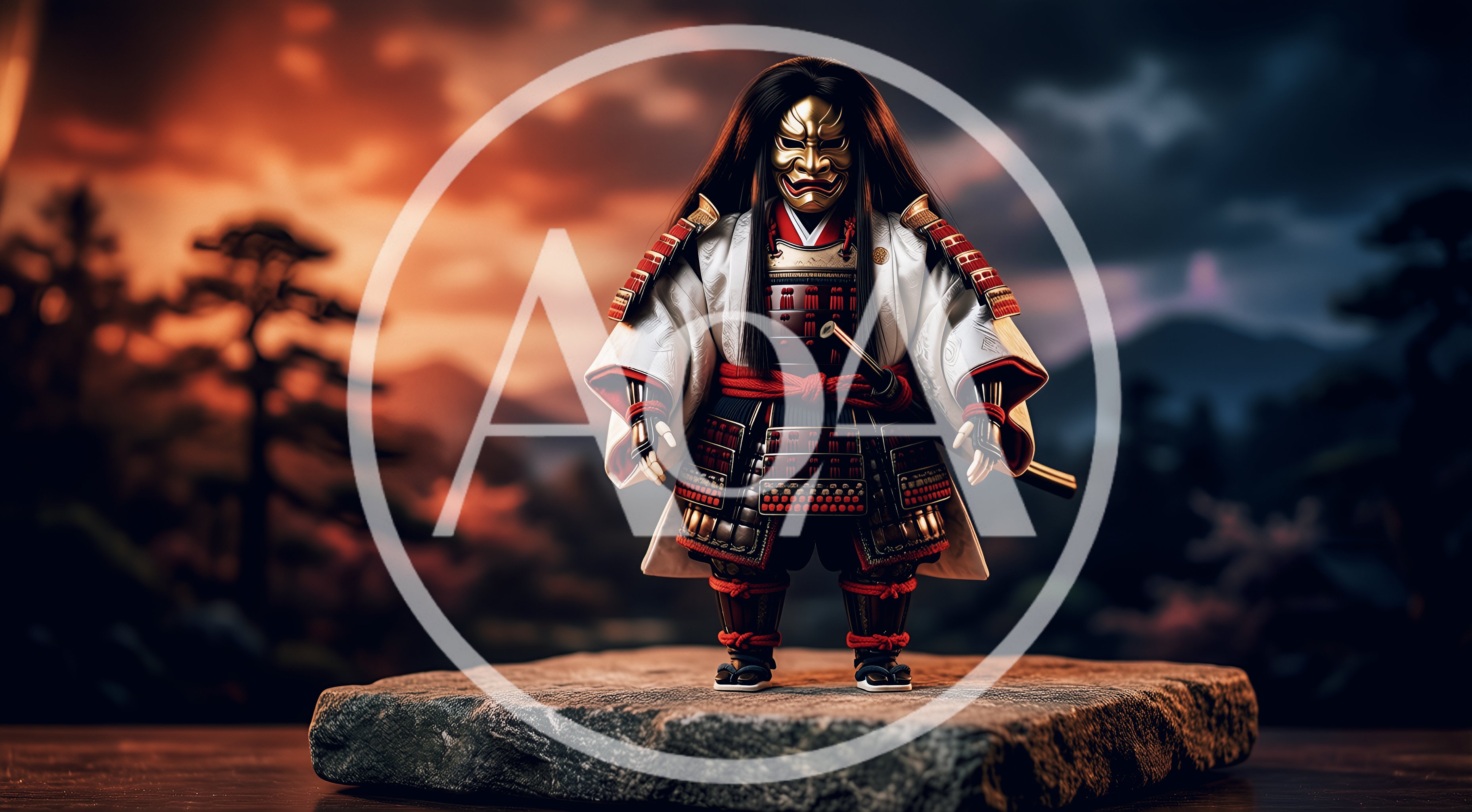 Chibi Samurai Warrior Figurine With Golden Mask