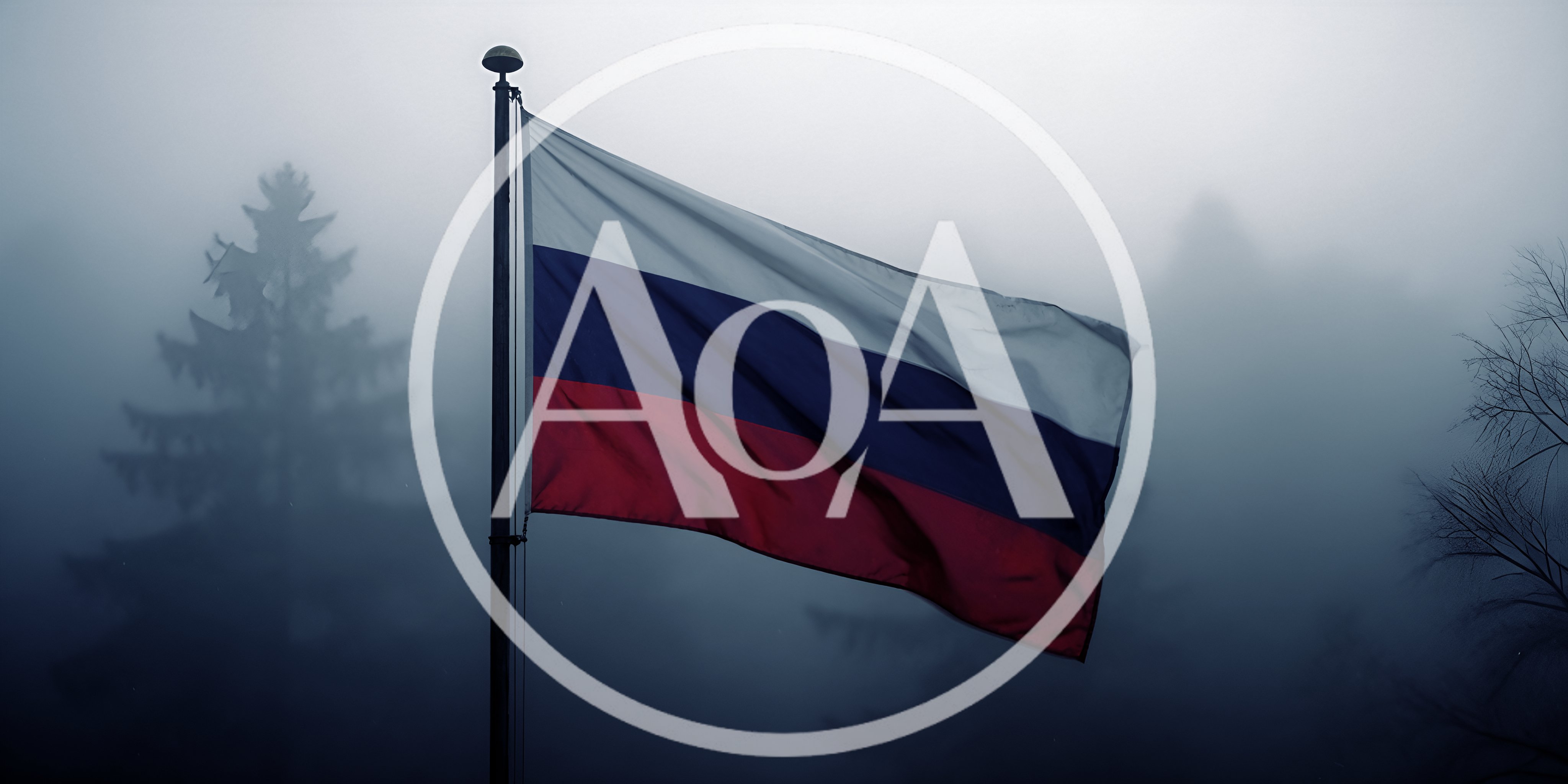 Russian Flag Waving In Misty Forest Setting