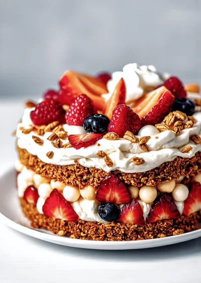 Layered Berry And Granola Cream Cake
