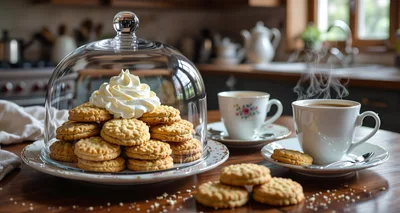 Freshly Baked Cookies With Whipped Cream And Hot Coffee