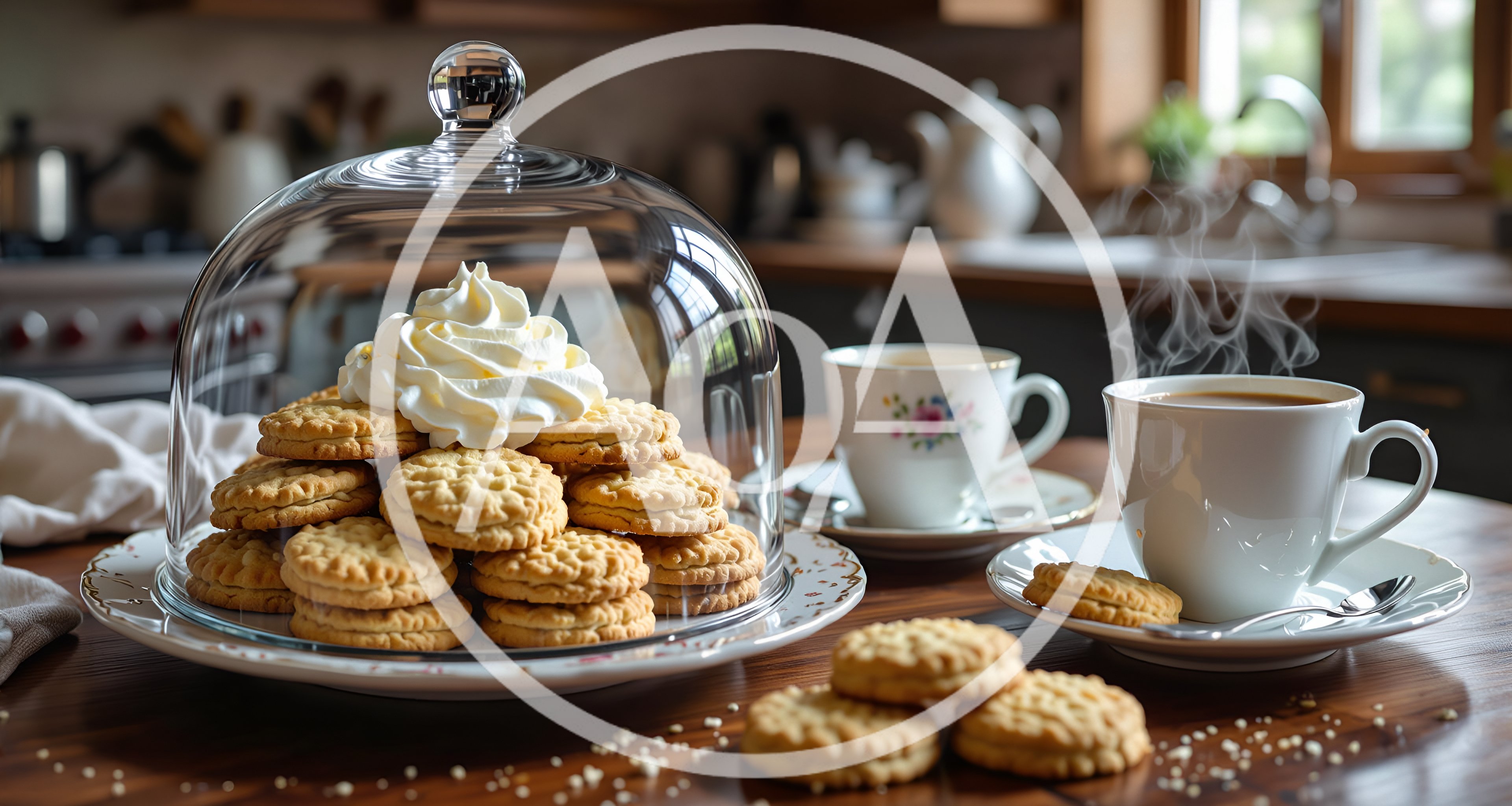 Freshly Baked Cookies With Whipped Cream And Hot Coffee
