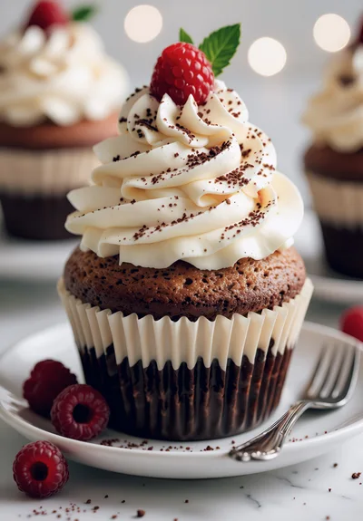 Gourmet Chocolate Cupcake Topped With Fresh Raspberry