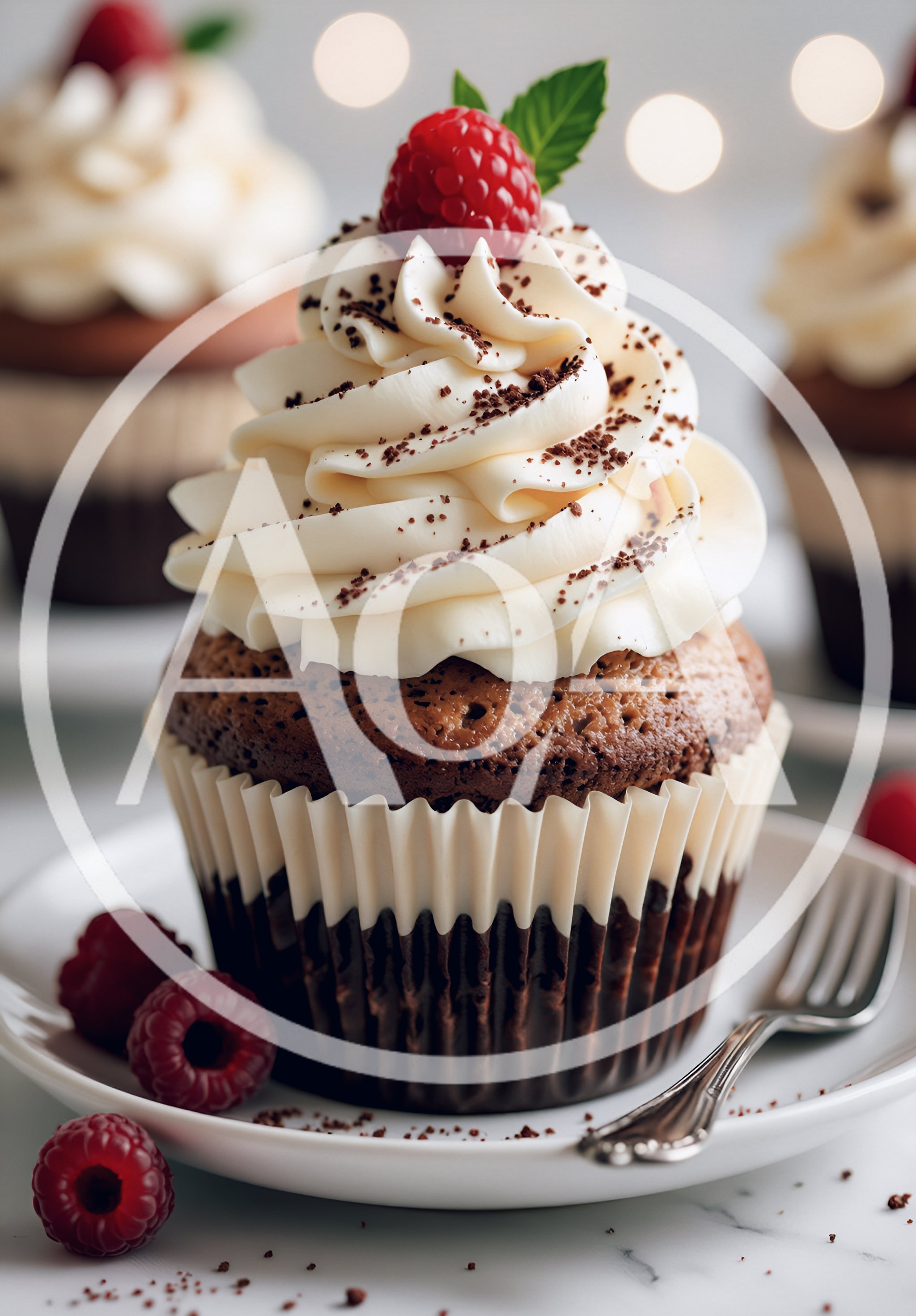 Gourmet Chocolate Cupcake Topped With Fresh Raspberry
