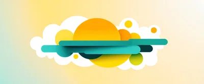 Abstract Geometric Composition With Floating Shapes And Clouds