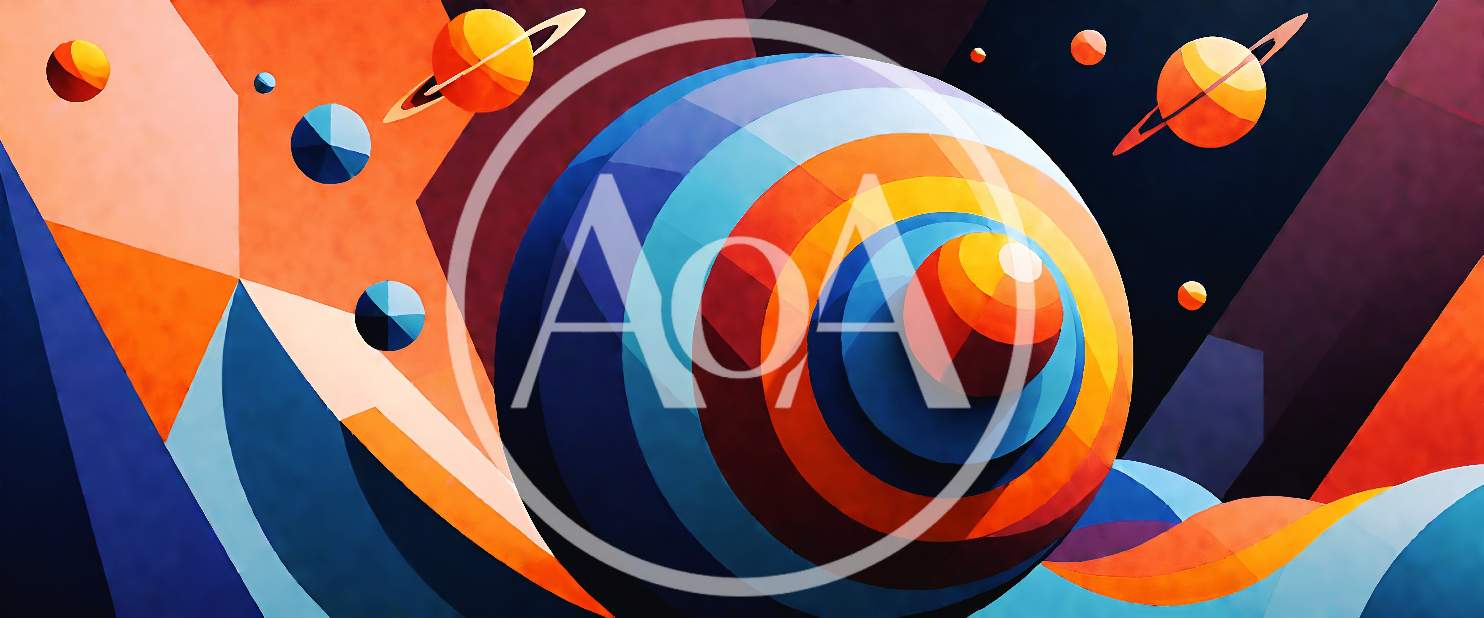 Abstract Geometric Space Scene With Planets And Rings