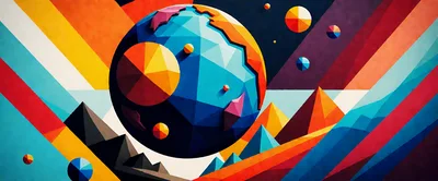Abstract Geometric Planet Landscape With Vibrant Colors