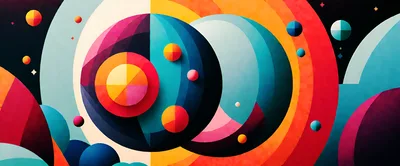 Abstract Geometric Space Composition With Colorful Planets