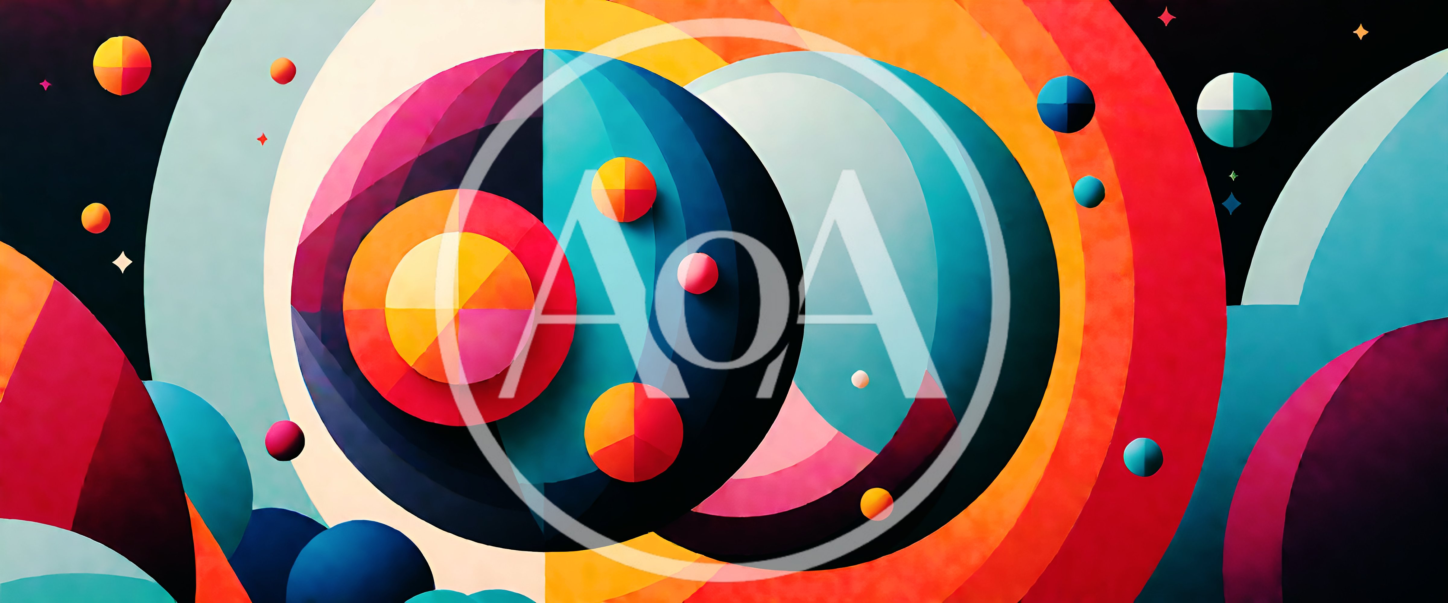 Abstract Geometric Space Composition With Colorful Planets