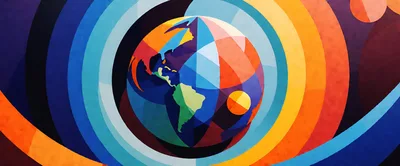 Abstract Geometric Earth Globe With Concentric Colorful Rings