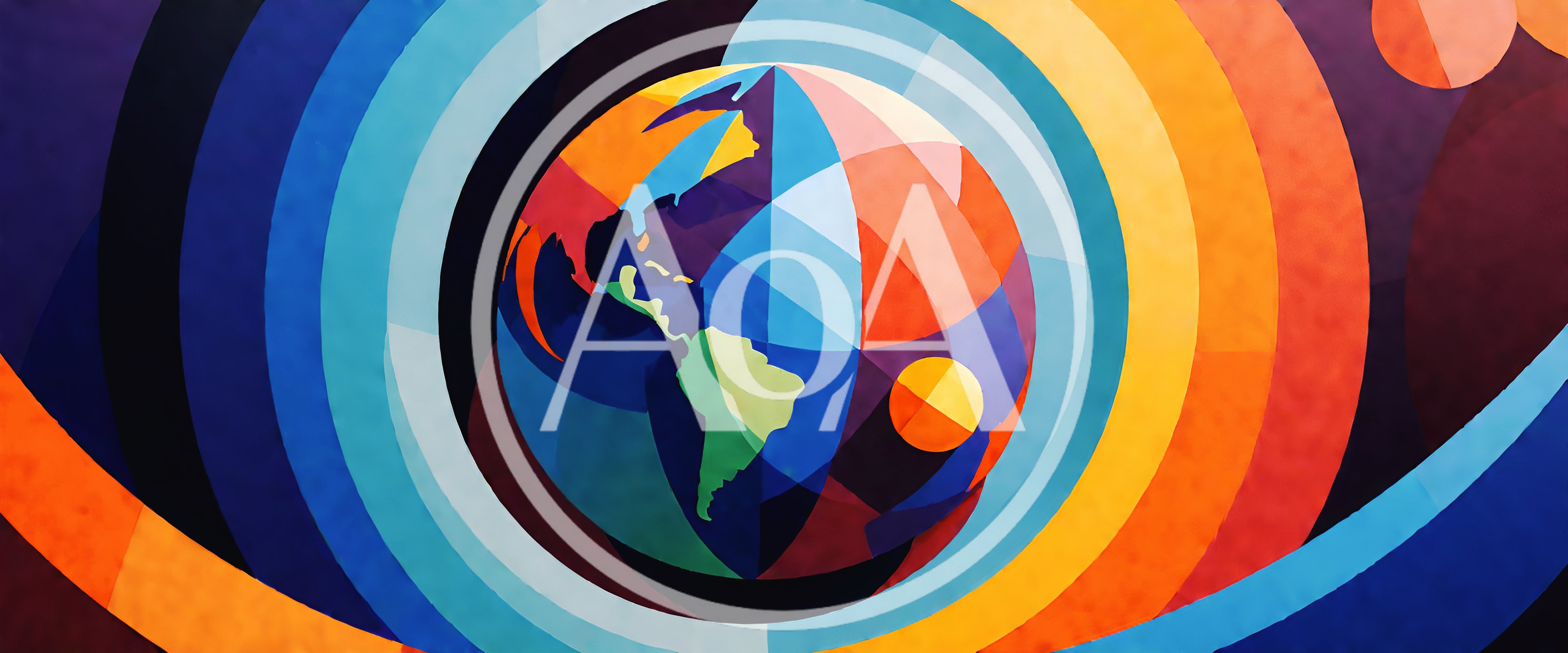 Abstract Geometric Earth Globe With Concentric Colorful Rings