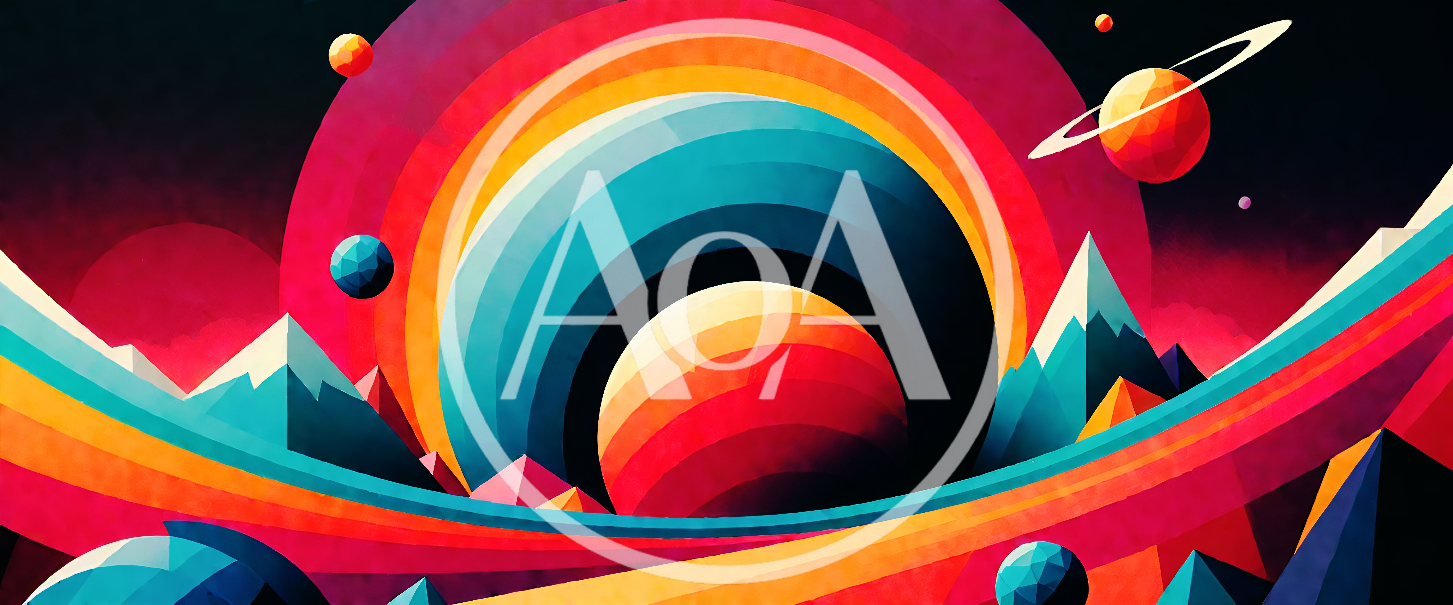 Abstract Retro Space Landscape With Colorful Planets