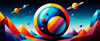 Abstract Geometric Planet Landscape With Vibrant Colors