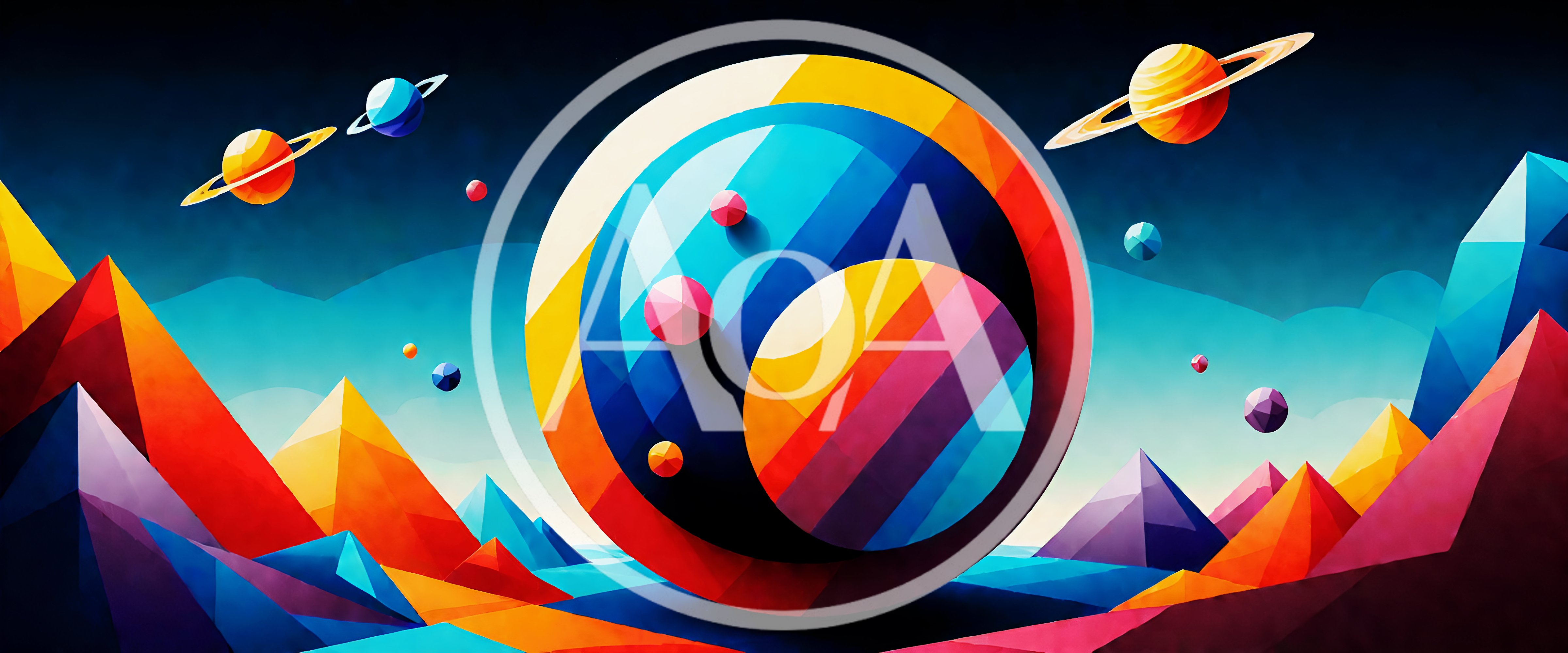 Abstract Geometric Planet Landscape With Vibrant Colors