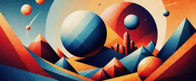 Abstract Geometric Space Landscape With Planets And Mountains