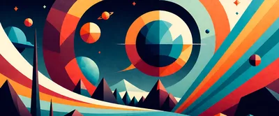 Abstract Geometric Space Landscape With Planets And Mountains