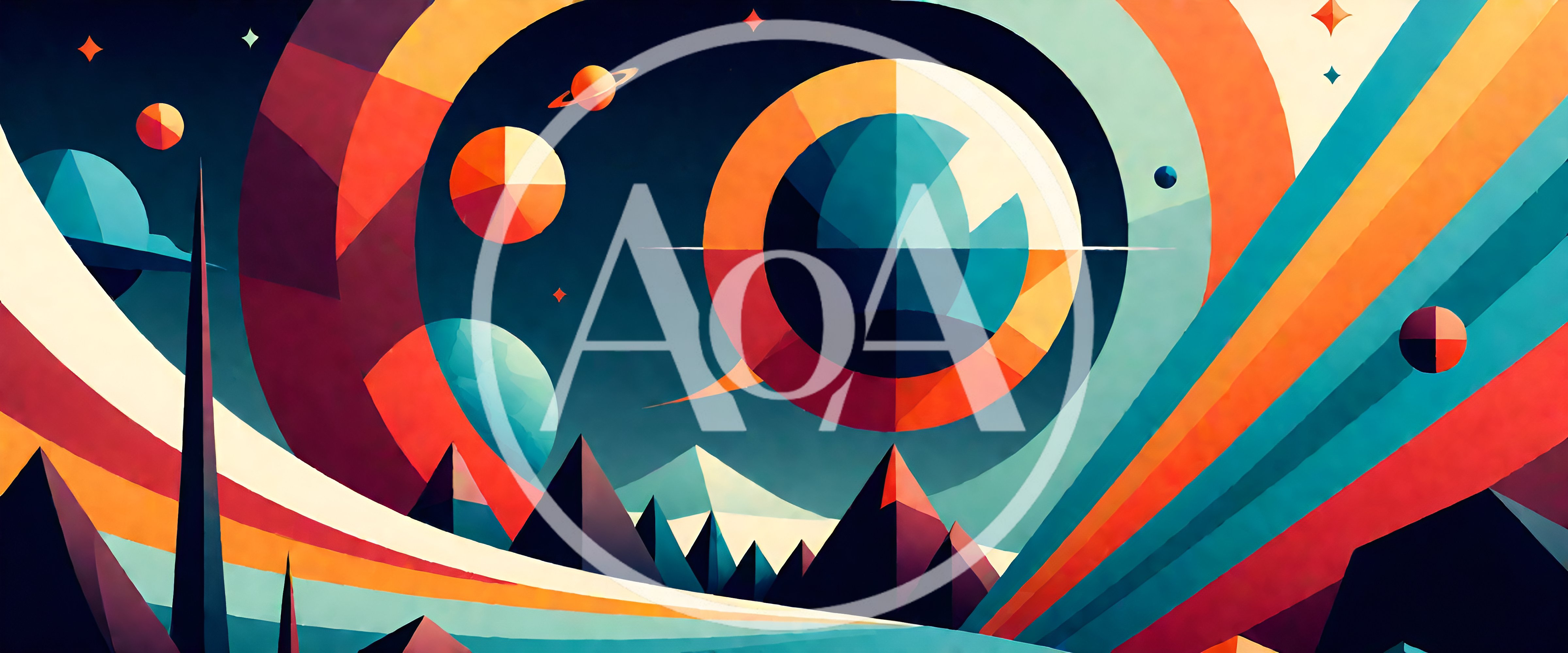 Abstract Geometric Space Landscape With Planets And Mountains