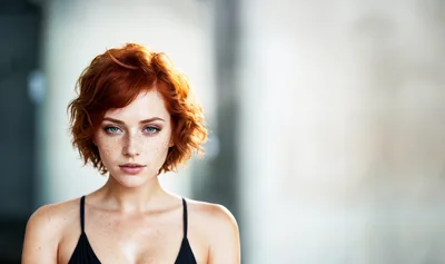 Portrait Of A Young Woman With Red Hair And Freckles
