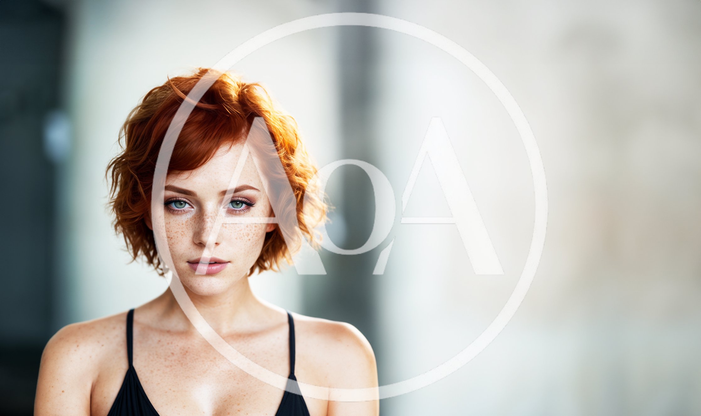Portrait Of A Young Woman With Red Hair And Freckles