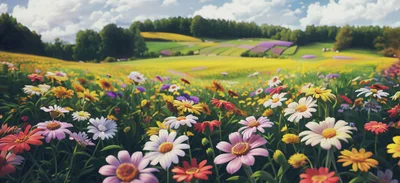 Vibrant Wildflower Meadow Under A Sunny Summer Sky